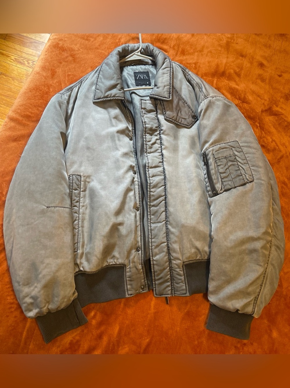 Ultra rare Zara Men's Light Wash Gray Puffer Bomber Jacket